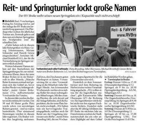 Reit- und Sportturnier lockt gro�e Namen. Quelle: Neue Westf�lische, Lokalsport NR. 178, Freitag, 1. August 2008